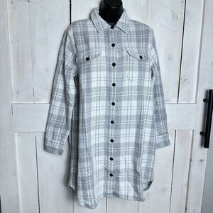 Outerknown Blanket Shirt Dress Gray‎ White Plaid Long Sleeve Womens Sz Small NWT